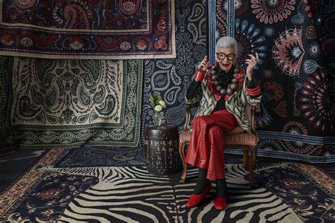 Iris apfel rugs - At 100 years old, Iris Apfel is still called to create. The centenarian style icon takes joy in every opportunity she gets to express her joyous and colorful point of view—in fashion, interior ...